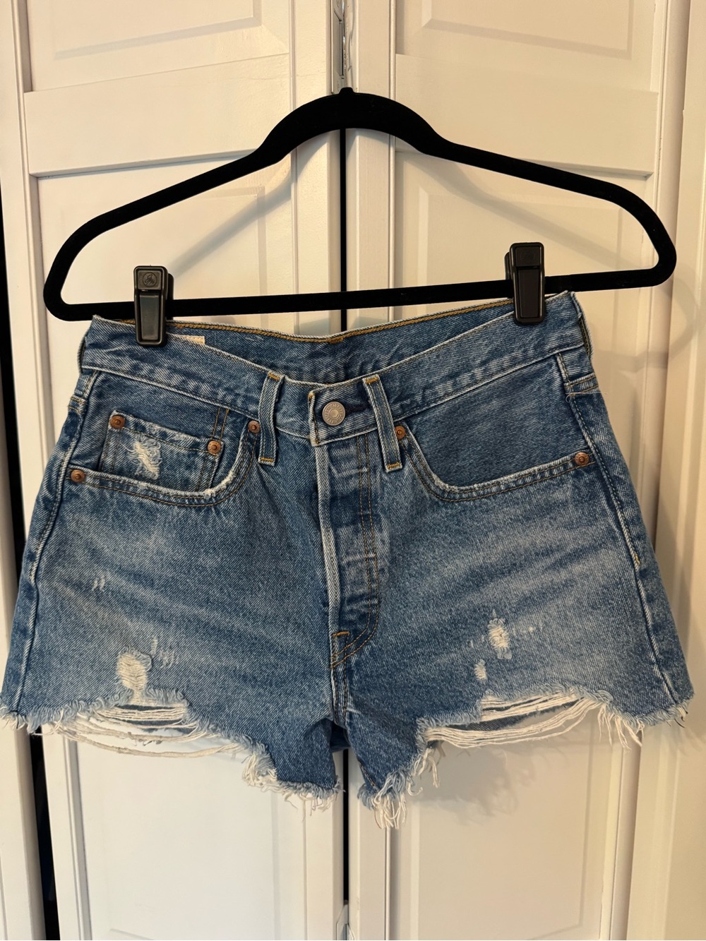 Levi's Light Blue Distressed Cut off Denim Shorts